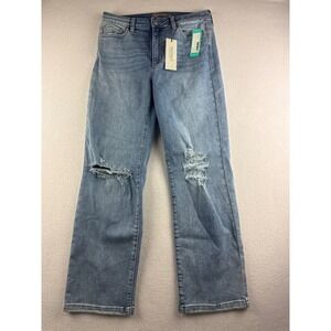 Just USA Daphne High Rise Distressed Straight Leg Jeans Medium Denim AB141 30